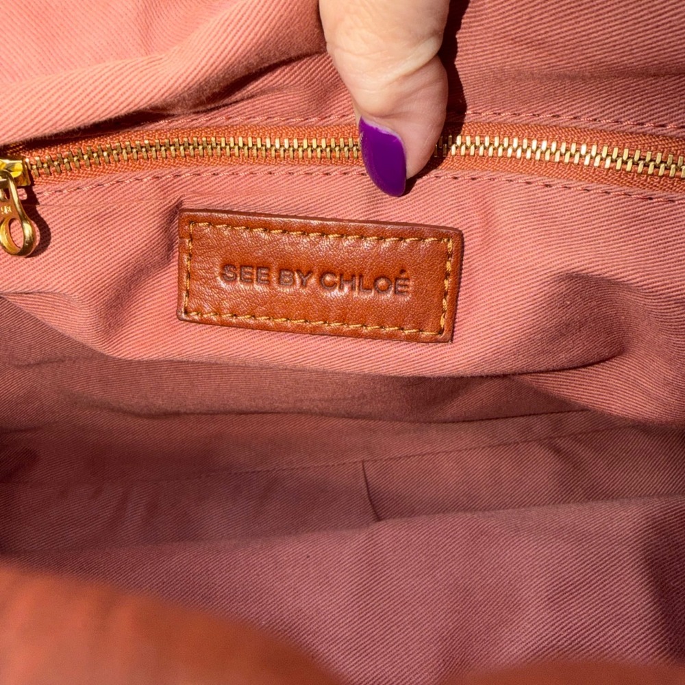 See by Chloe Terracotta Red Leather Bow Zipper Trim Shoulder Bag Tote - Picture 12 of 16